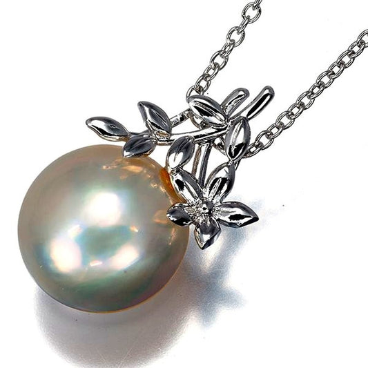 Tasaki silver necklace with 13.5mm Mabe pearl pendant, 38-40cm chain, removable top design