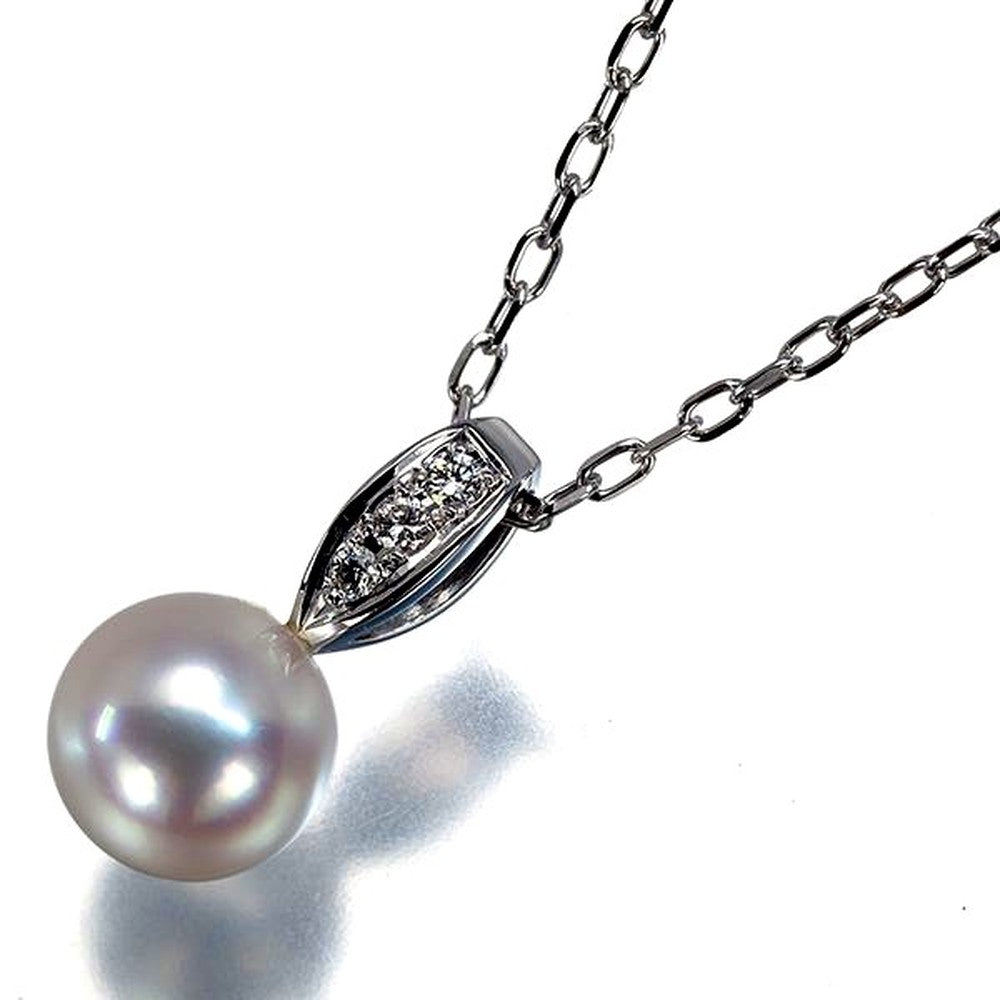 Mikimoto necklace with 7.2mm pearl and single diamond set in 18k white gold, 40cm length