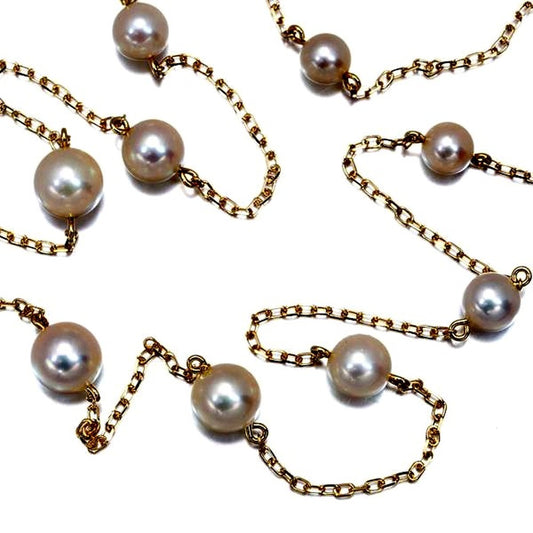 MIKIMOTO pearl necklace with 4.6-6.2mm pearls on 18K yellow gold chain, 38cm length