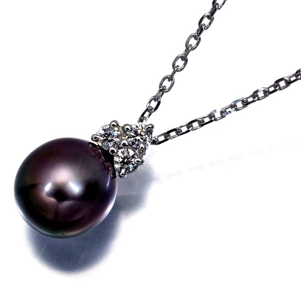 Mikimoto necklace featuring 8.7mm black pearl and diamond pendant set in K18WG metal, 40cm chain