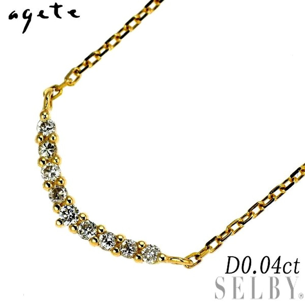 Agete K18YG yellow gold pendant necklace with 0.04ct diamond on 40cm adjustable chain