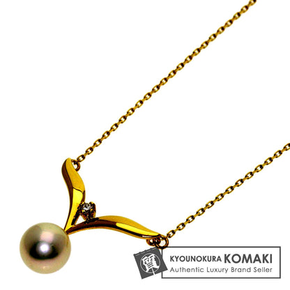 MIKIMOTO ladies pearl diamond necklace with 7.1mm pearl on 42cm K18YG gold chain