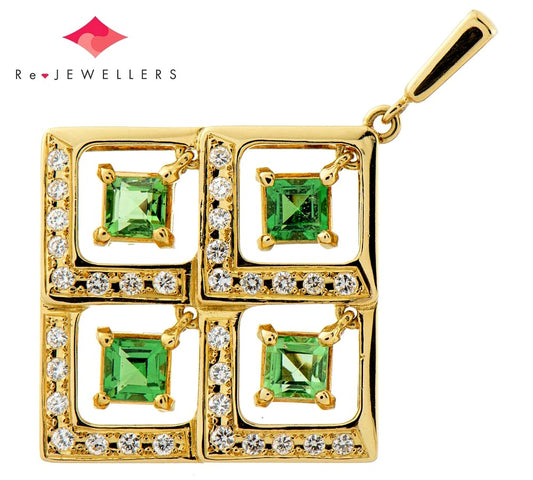 Mikimoto pendant top with 1.10ct step cut green garnet and 0.32ct secondary stones