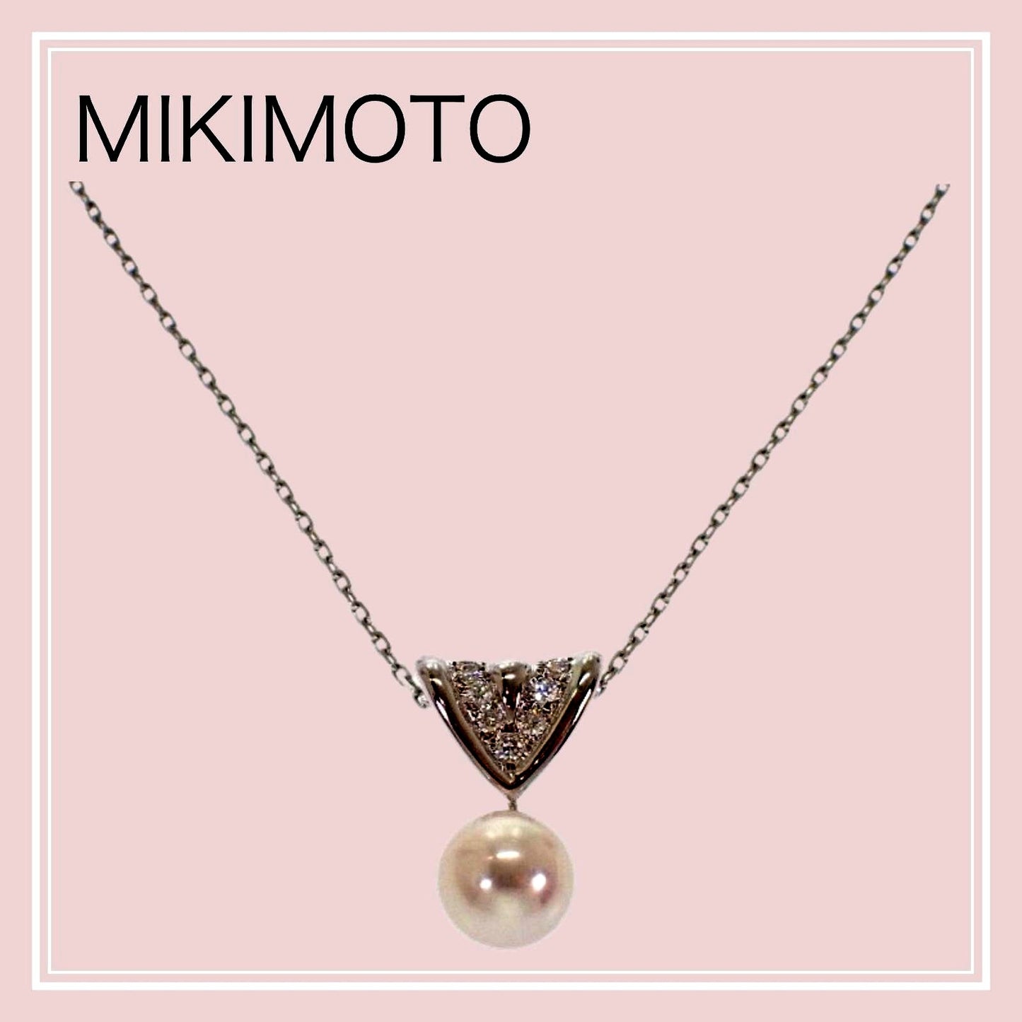 Mikimoto Akoya pearl pendant necklace in 18K white gold with diamond and 40cm chain