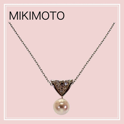 Mikimoto Akoya pearl pendant necklace in 18K white gold with diamond and 40cm chain