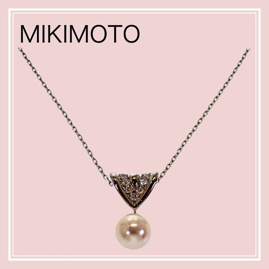 Mikimoto Akoya pearl pendant necklace in 18K white gold with diamond and 40cm chain