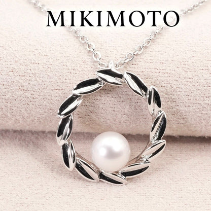 Mikimoto Silver Circle Necklace with Akoya pearls model 26-0646 in silver, clean and polished