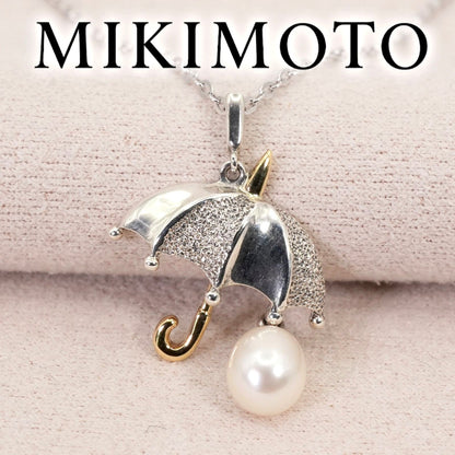 Mikimoto umbrella-shaped necklace in silver and K18 featuring a single pearl