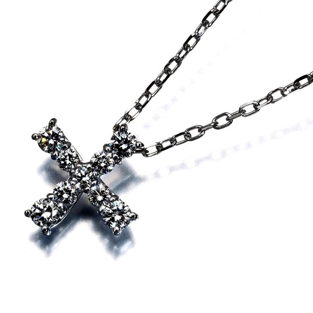 Mikimoto diamond cross necklace 0.31ct set in K18 white gold with 39-44 cm chain