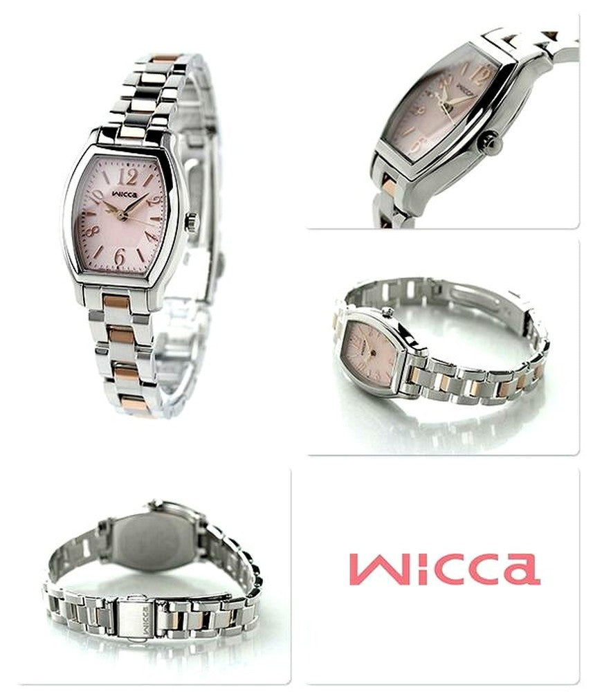 Citizen Wicca KH8-730-93 ladies solar watch with pink dial and silver pink gold stainless steel band