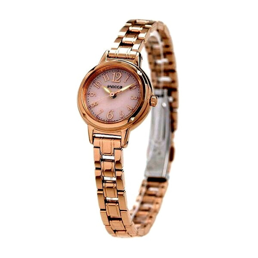 New Citizen Wicca Ladies Wristwatch KH9-965-91 with pink dial and pink gold stainless steel band