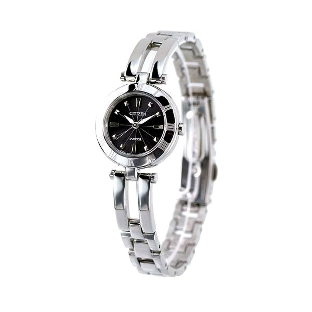 Citizen Wicca Eco Drive women's wristwatch NA15-1571C with black dial and silver stainless steel band