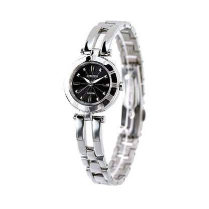 Citizen Wicca Eco Drive women's wristwatch NA15-1571C with black dial and silver stainless steel band