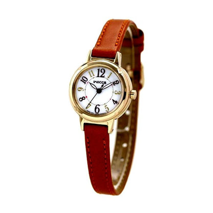 Citizen Wicca Solar-Tech Lady Watch KP3-627-10 with silver dial, light brown cowhide leather strap, and stainless steel case
