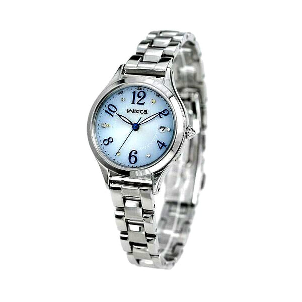 Citizen Wicca Happy Diary ladies solar radio wave watch KS1-210-91 with blue gradient dial and stainless steel strap