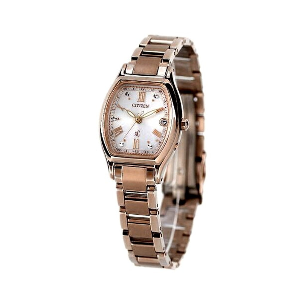 Citizen ES9354-69B ladies wristwatch with pearl white dial and pink gold super titanium band