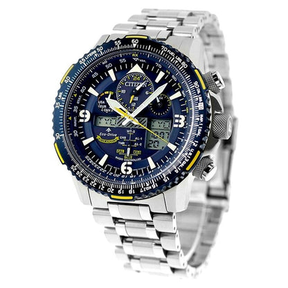 Citizen Promaster JY8078-52L watch with stainless steel band and navy liquid crystal dial