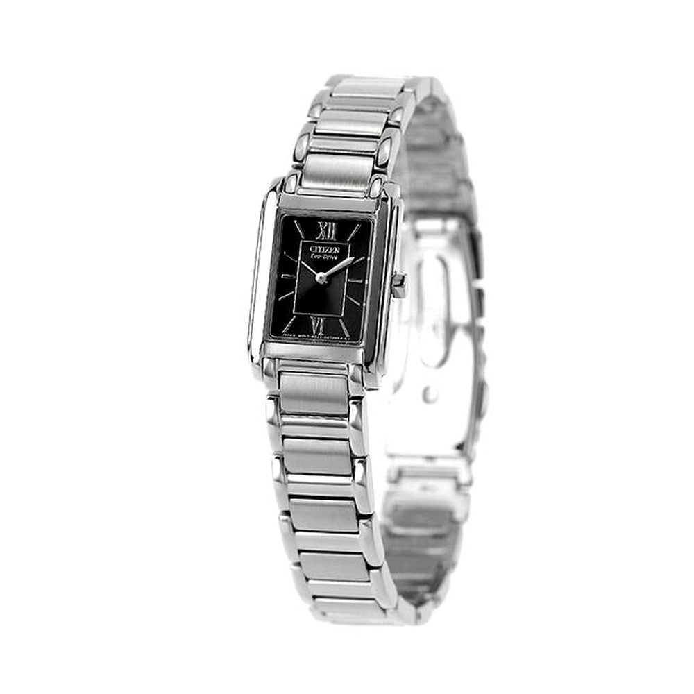 Citizen FRA36-2431 ladies wristwatch with black dial and silver stainless steel band