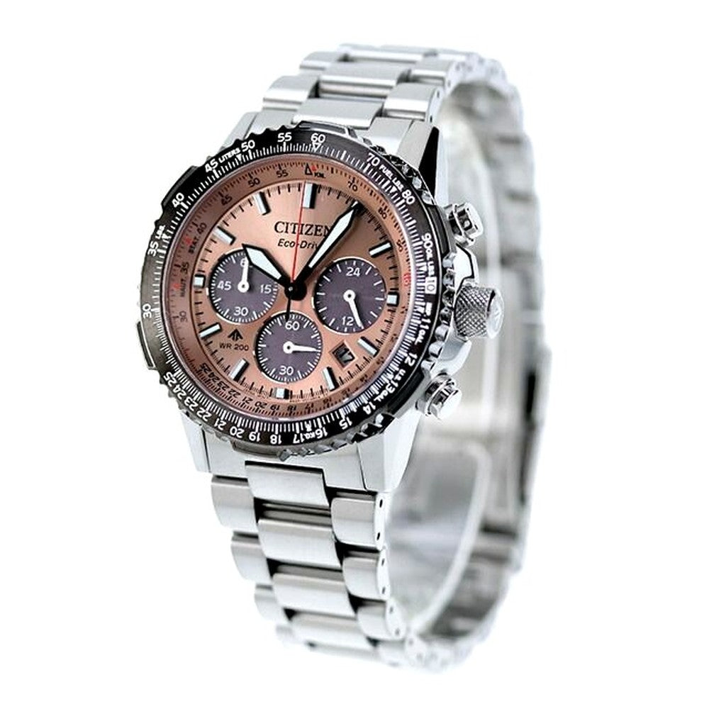 Citizen Promaster Sky Series wristwatch CA4664-60X with salmon dial and silver stainless steel split pipe-style band