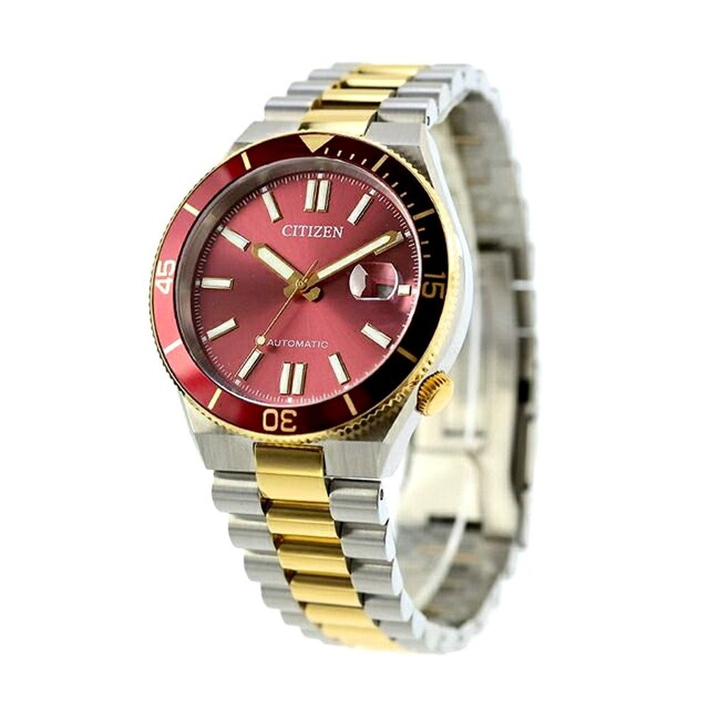 Citizen Collection men's automatic watch NJ0234-58X with red dial and silver gold stainless steel band