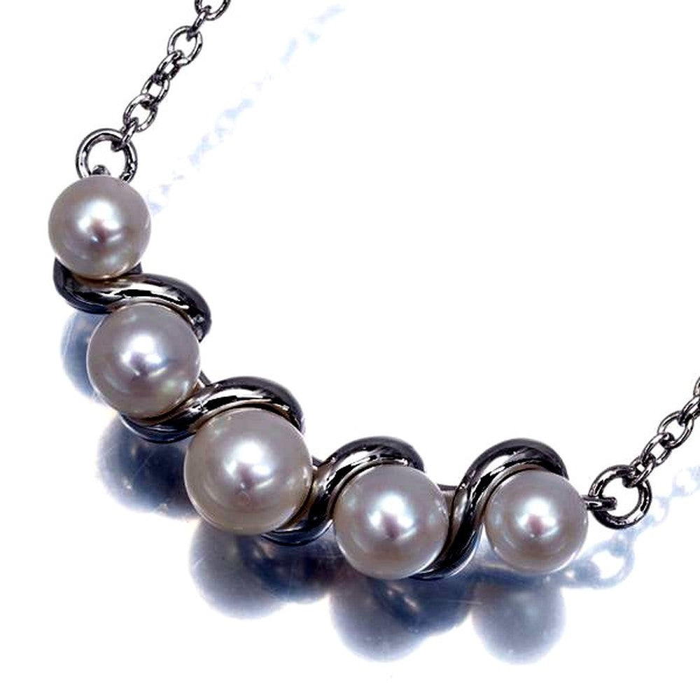 Tasaki pearl necklace with 4.3-5.2mm oyster pearls on spiral silver SV925 chain with 38/41 cm length