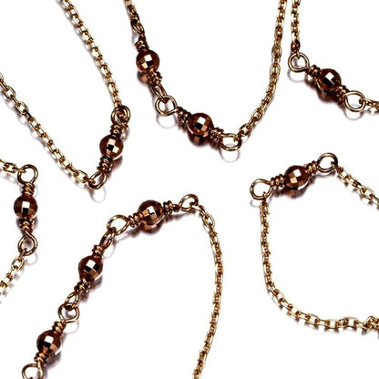 Agate chain necklace with a mirror ball pendant in yellow and pink gold, 70cm length, 2.2mm wide