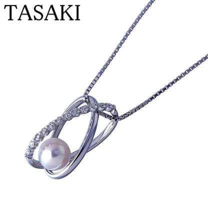 Tasaki Akoya pearl diamond necklace in 18K white gold with 7.9 mm pearl and 50 cm chain length