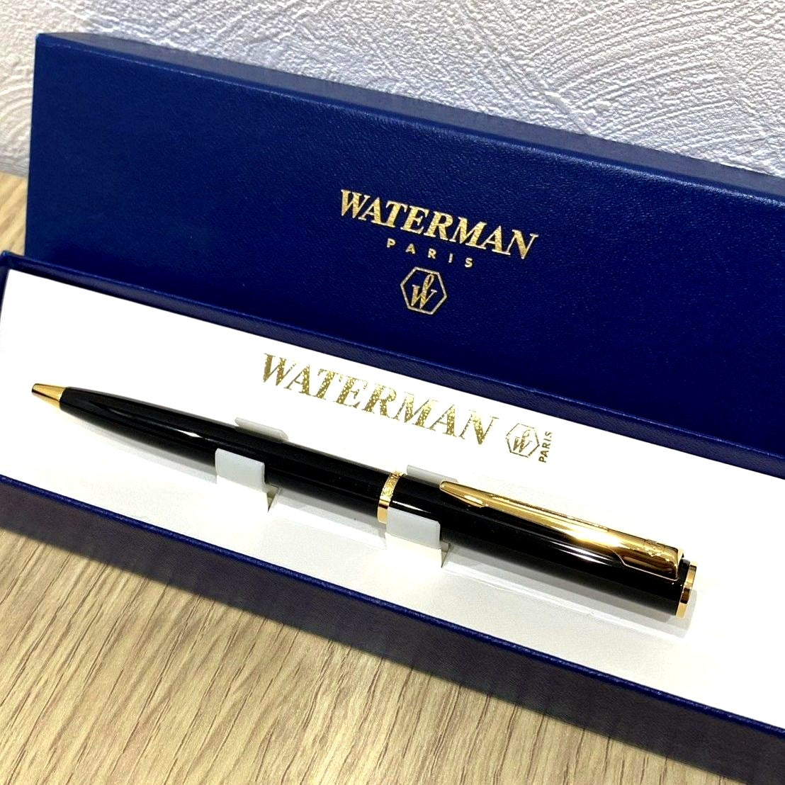 Waterman ballpoint pen in pristine condition shown with cap removed and writing tip visible
