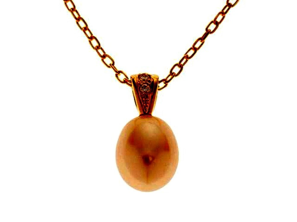 Mikimoto diamond pearl pendant necklace in K18 yellow gold with 7.5mm pearl on 40cm chain