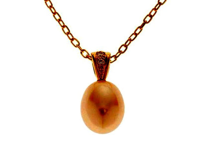 Mikimoto diamond pearl pendant necklace in K18 yellow gold with 7.5mm pearl on 40cm chain
