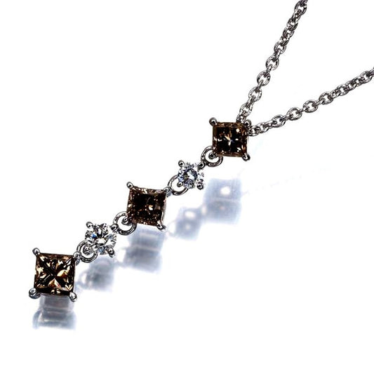 Mikimoto necklace featuring brown and clear diamonds in princess cut set in 18K white gold on a 40cm chain