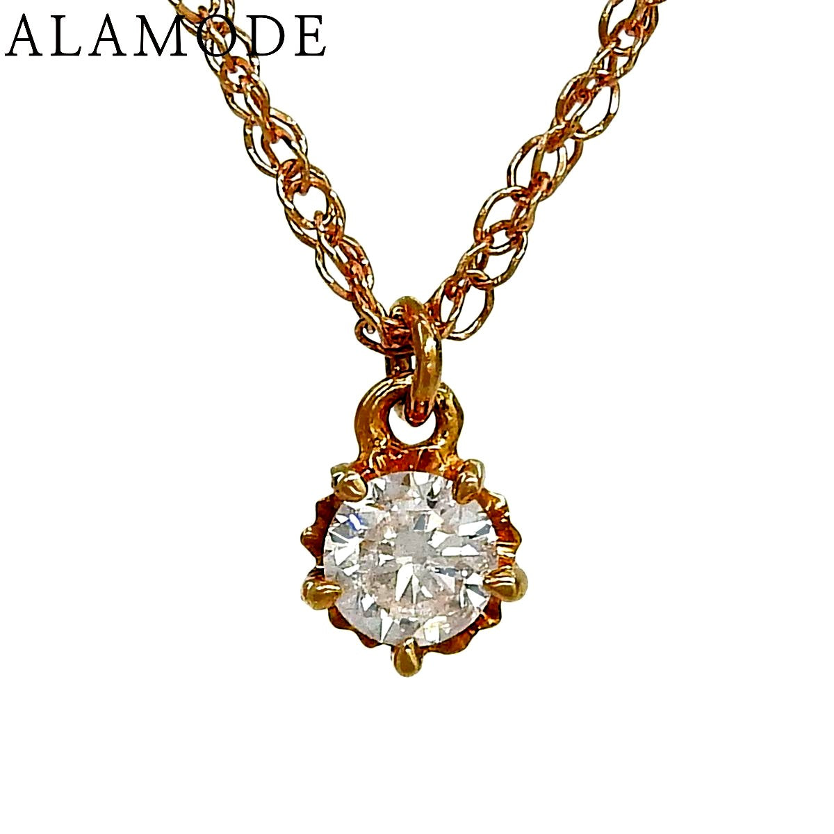 D0.1 Single Diamond Necklace in pink gold K18PG with 0.1ct diamond pendant and adjustable 36 to 40cm chain
