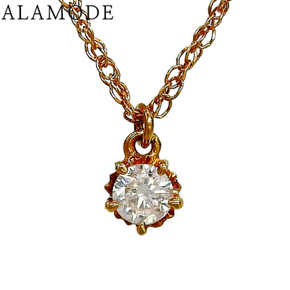 D0.1 Single Diamond Necklace in pink gold K18PG with 0.1ct diamond pendant and adjustable 36 to 40cm chain