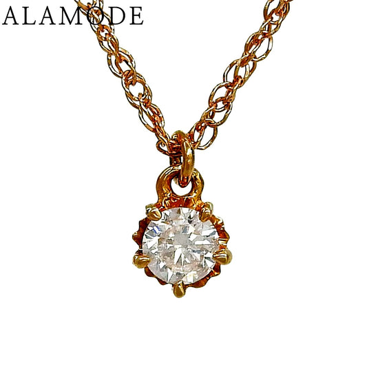 D0.1 Single Diamond Necklace in pink gold K18PG with 0.1ct diamond pendant and adjustable 36 to 40cm chain