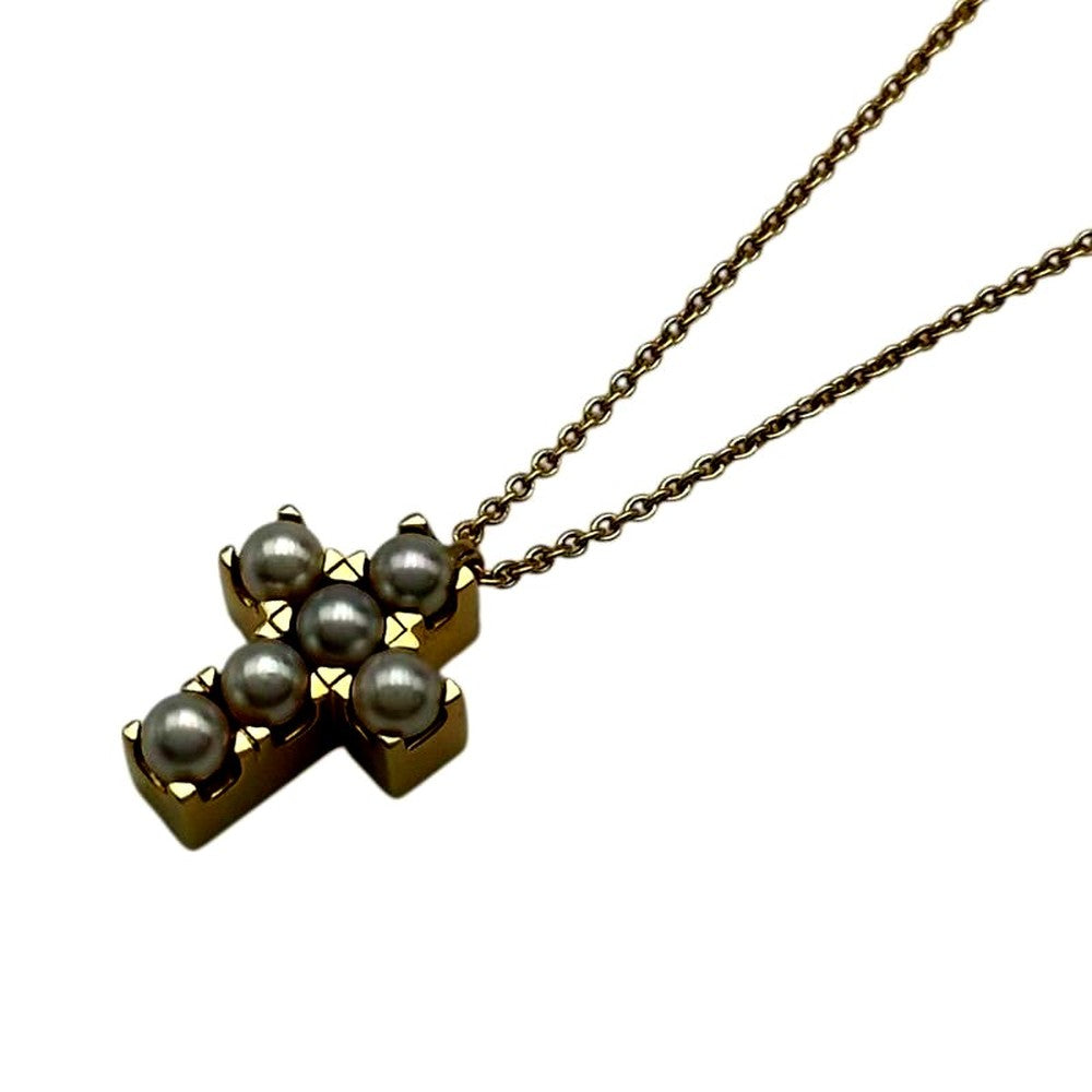 Mikimoto reversible necklace in gold K18 with diamond and pearl pendant measuring 16.9 mm by 11.5 mm