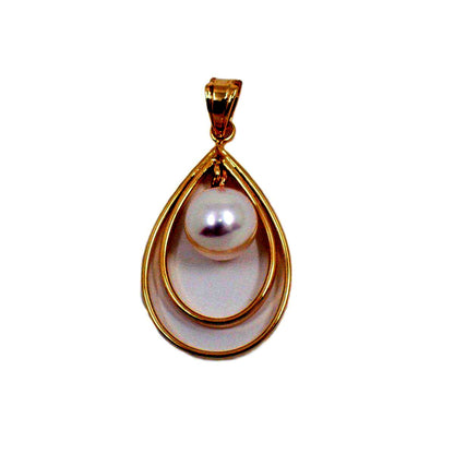 Tasaki pearl pendant top in K14 yellow gold with 6mm round pearl and small loop