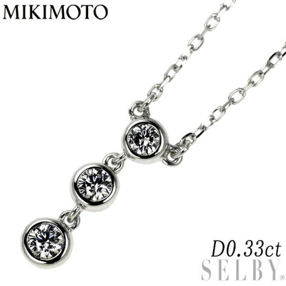 Mikimoto 18K white gold pendant necklace with three diamonds totaling 0.33 carats on a 40 cm chain