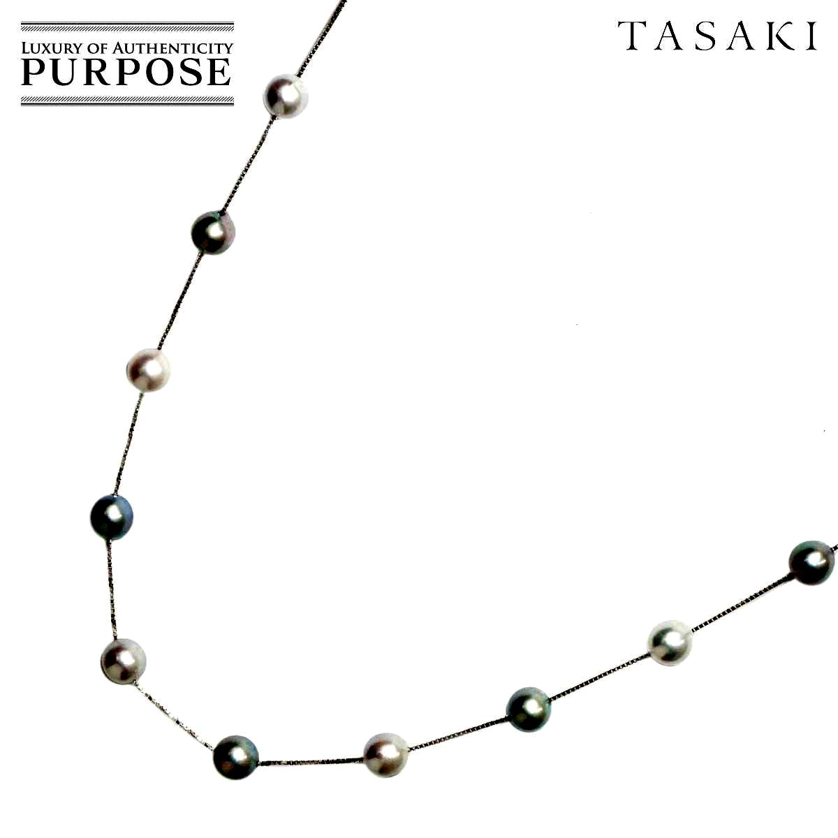 Tasaki Akoya Pearl 9.0-8.0mm white gold necklace 83cm adjustable slip chain