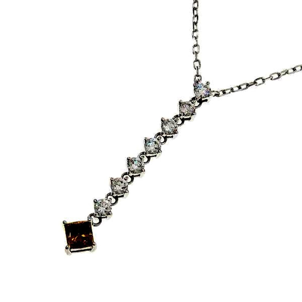 Mikimoto white gold diamond necklace with 7 round cut and 1 square cut diamonds, 40 cm length