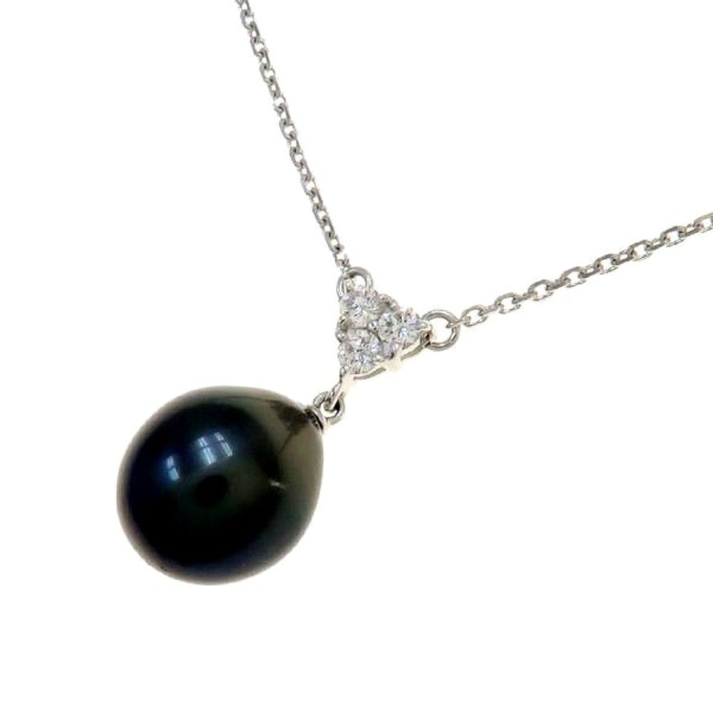 Mikimoto black cultured pearl diamond necklace 40cm with 10.2mm pearls in A Rank used condition