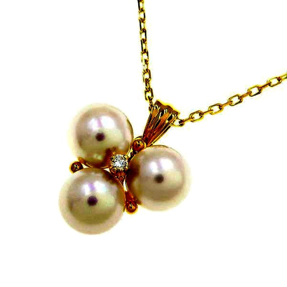 Mikimoto Akoya pearl and diamond necklace 40cm yellow gold with clasp and round pearls