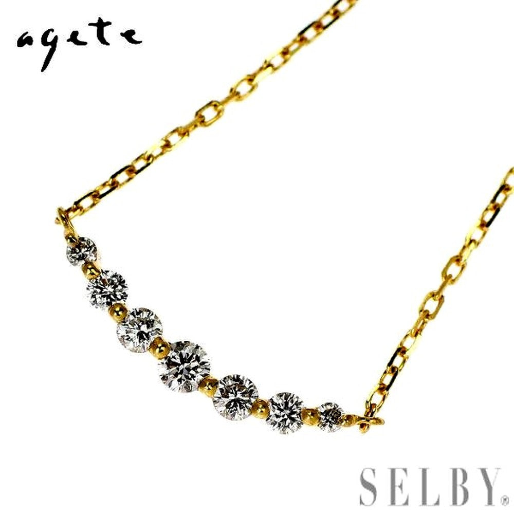 Agate K18YG yellow gold pendant necklace with seven diamonds and a 45.5 cm chain