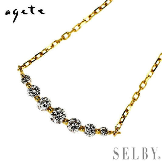 Agate K18YG yellow gold pendant necklace with seven diamonds and a 45.5 cm chain