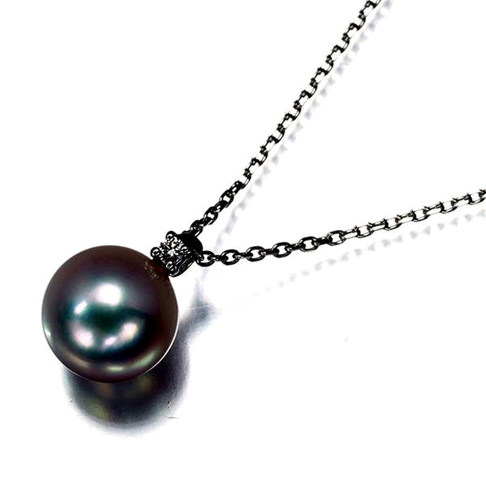 Tasaki necklace featuring 8.1mm pearl and 0.01ct diamond on 18k white gold chain