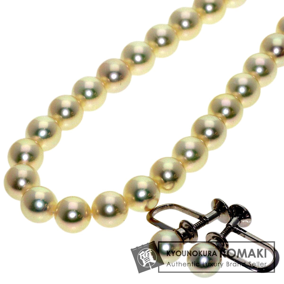 MIKIMOTO ladies pearl earrings and necklace set in K14 white gold with 6.5-6.9mm pearls and 37cm chain