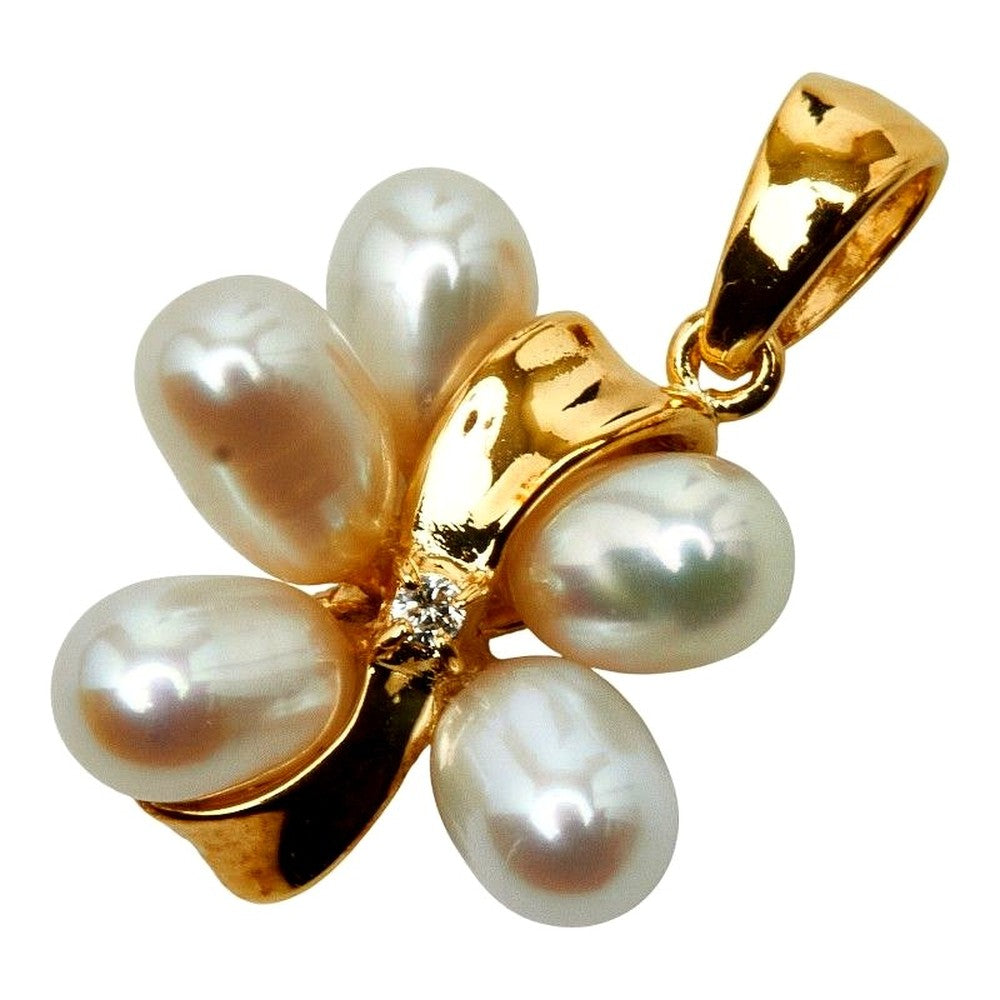 Tasaki yellow gold pendant top with 4x6mm pearl and 0.01ct diamond accents