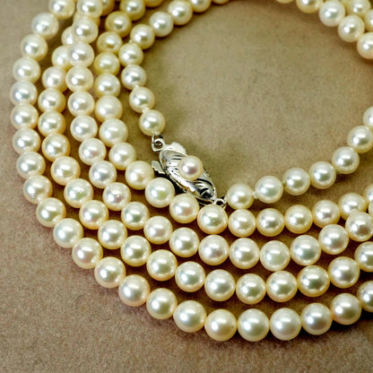 109cm long silver necklace featuring Akoya pearls with elegant and classic design 24-5186M