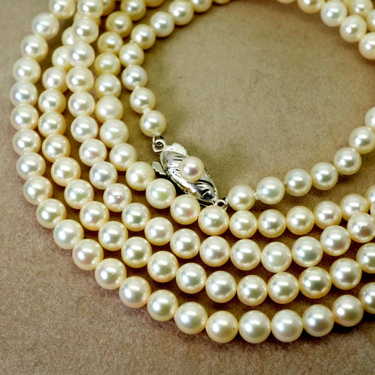 109cm long silver necklace featuring Akoya pearls with elegant and classic design 24-5186M