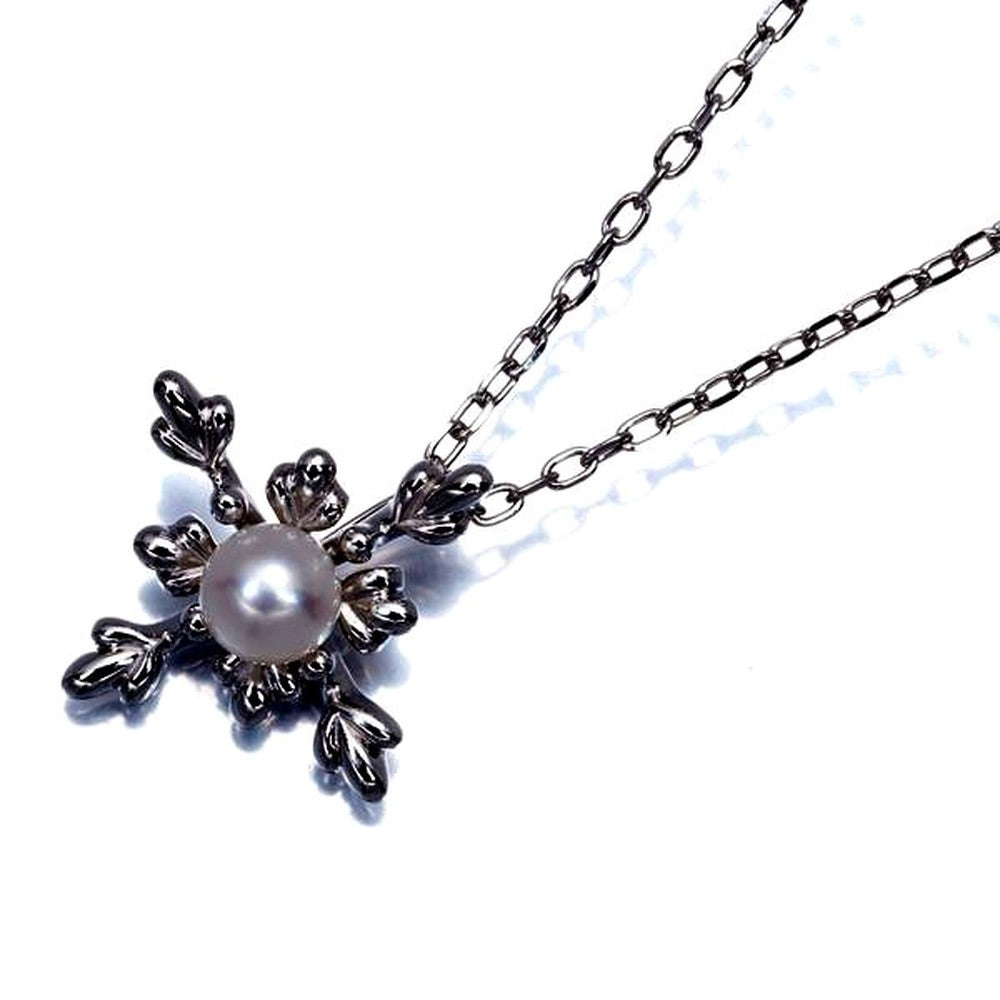 Mikimoto baby pearl cross necklace in 18K white gold with 4.5mm Akoya pearl and 40cm chain