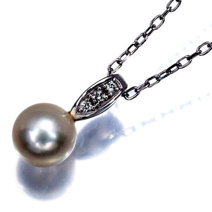 Mikimoto pearl necklace with 7.1mm pearl and diamond pendant set in 18K white gold on 40cm chain